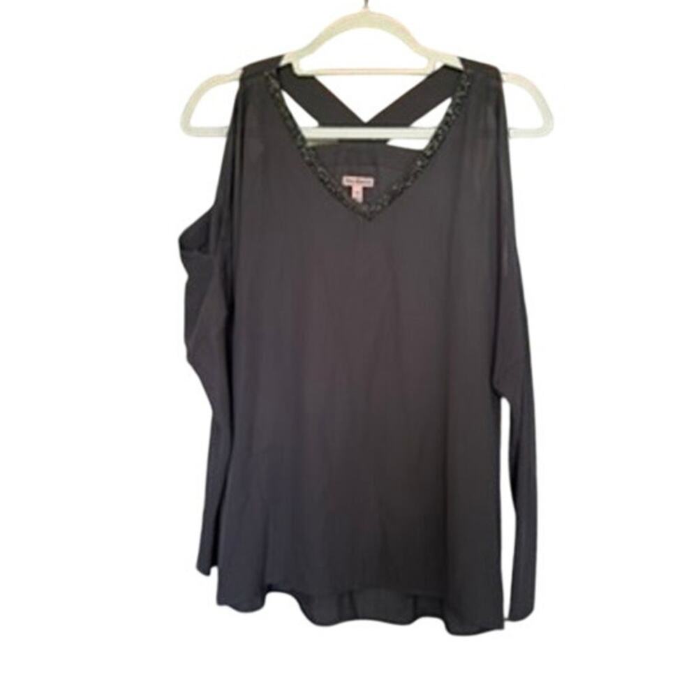Juicy Couture Charcoal Grey Cold Shoulder Embellished Long Sleeve Blouse XS